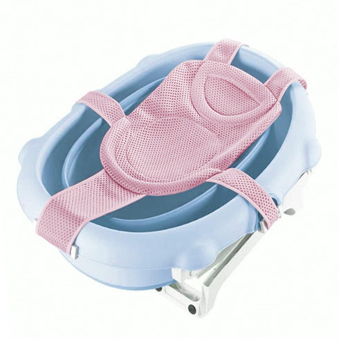 Adjustable Baby Bath Tube Support Mesh Net Soft Breathable Infants Shower Pad Newborn Bathing Mat 5-Point Anti-Slip Bathtub Seat with Sponge Cushion for Toddlers 0-18 Months
