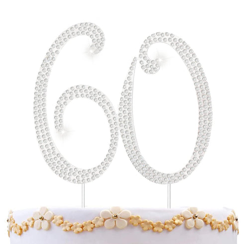 60th Birthday Decorations - 60 Cake Topper, Silver Rhinestone Diamond Bling Anniversary Wedding Cake Decoration