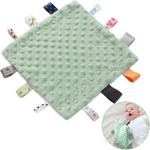 Baby Mint Green Security Taggies Blankets, Soothing Sensory Soft Comforter Blanket for Boys with Colorful Tags, Small