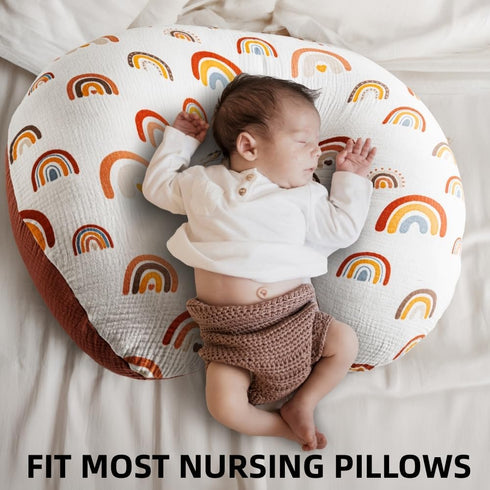 FIGEPO 2 Pack 100% Muslin Nursing Pillow Cover Cotton Boho Neutral Stretchy Removable Baby Nursing Covers