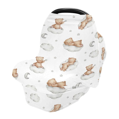 Car Seat Covers for Babies - Breathable Breastfeeding Cover, Stretchy Shopping Cart Cover, Teddy Bears on Clouds