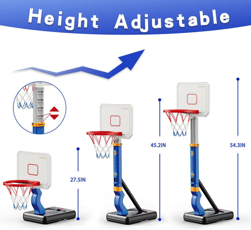 Dollox Toddler Basketball Hoop Set - Indoor Mini Basketball Stand with 4 Balls & Pump, Adjustable for Kids 3-6