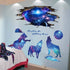 3D Blue Starry Sky Wolf Moon Wall Decals, Removable PVC Magic 3D Milky Way Outer Space Planet Wall Sticker