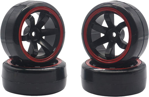 4Pack ShareGoo OD 2.44" RC Drift Tires Set, Hard Plastic Tyres & Wheel Rims for 1/10 On-Road Racing