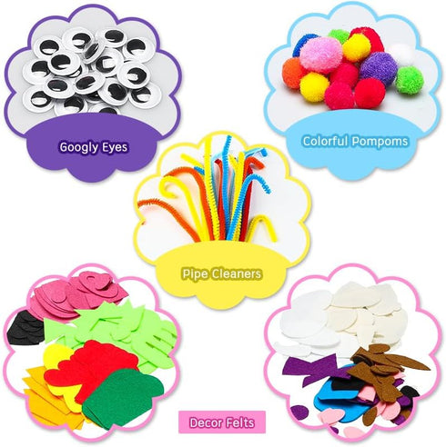 WATINC 12Pcs Hand Puppet Making Kit for Kids, Creative DIY Felt Sock Puppet Toys for Role Play