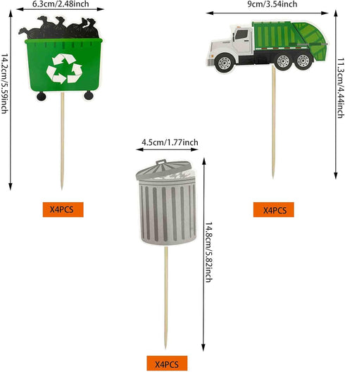 Garbage Truck Birthday Party Supplies, Cupcake Toppers for Trash Waste Management Recycling Party
