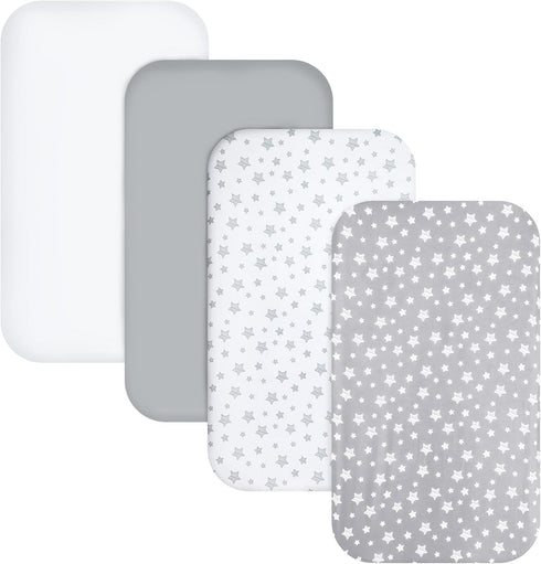 Pack 4 Pack Pack Pack and Play Sheets, Mini Crib Sheets, Stretchy n Play Playard Fitted Sheet, Compatible with Graco n