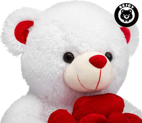 16 inches BEJOY Teddy Bear Stuffed Animals Plush Bear Holding Rose Soft Plush Toy Gifts White
