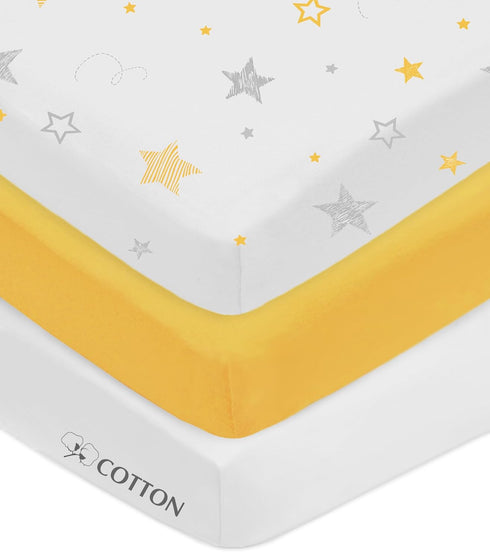 American Baby Company 3 Pack Fitted Mini Crib Sheets 24" x 38", Soft Breathable 100% Cotton Jersey, Yellow Star