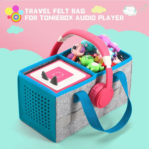 Carrying Case for Toniebox Starter Set, Travel Felt Cloth Musical Toy Folding Bag for Accessories (Blue)