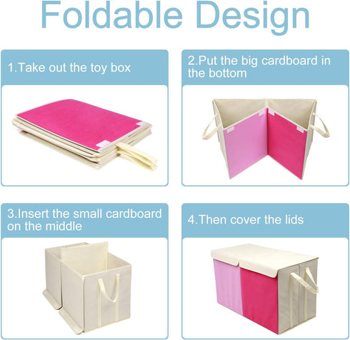 Toy Box Chest, Collapsible Sturdy Storage Bins with Lids, Extra Large Kids Toy Storage Organizer for Playroom, Pink