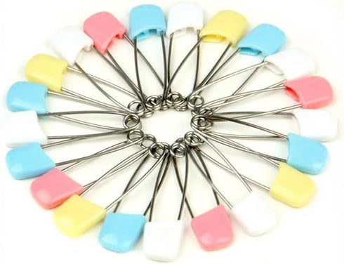 SPHTOEO 50PCS 2.2'', Baby Safety Pins Stainless Steel Cloth Diaper Pins with Locking Heads, Assorted Color Nappy Pins