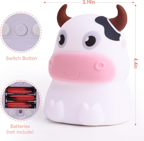 AVEKI Night Light for Kids, Portable Tap Control Silicone Cow LED Lamp, 7 Colors Mode for Nursery Bedroom