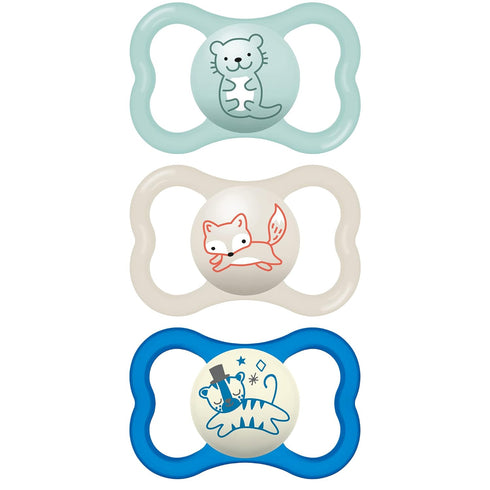 MAM Air Day & Night Baby Pacifier, Glows in The Dark for Sensitive Skin, 3 Pack (6-16 Months, Boy)
