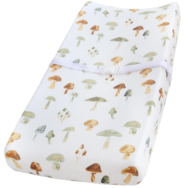 LifeTree Muslin Changing Pad Cover, Mushroom, 16"x32", Soft Boho Sheets for Baby Girls Boys, 70% Viscose, 30% Cotton