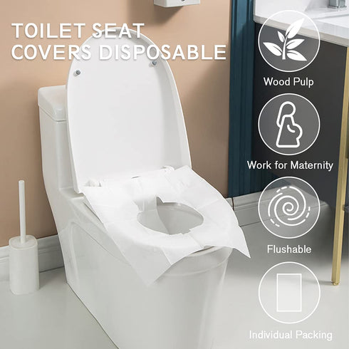 Disposable Toilet Seat Covers, 50-Count Flushable Paper for Adults and Kids, Great for Public Restrooms