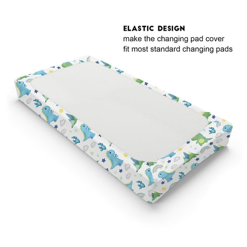 Dinosaur Rainbow Diaper Changing Pad Cover Sheets for Boy Girl, 32''x16'' Cartoon Dino Sun Star Cactus, Soft Breathable