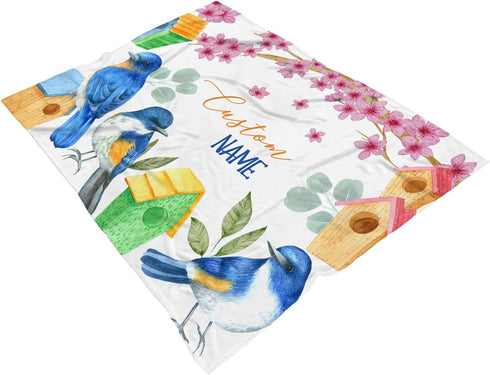 Personalized Bluebird Baby Blanket, Bluebird Baby Nursery Bedding Blanket, Custom Bluebird Baby Receiving Blanket