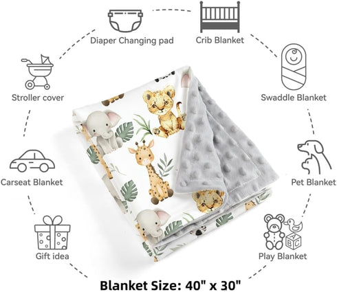 FIGEPO 1) Safari Jungle Animals Baby Blanket Gender Neutral Blankets for Newborn Baby Girls or Boys Nursery Toddler