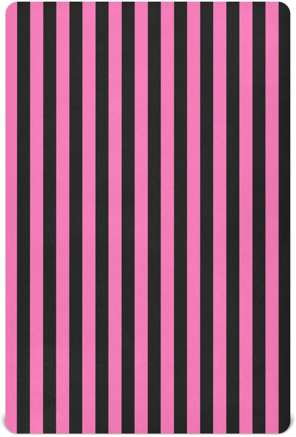 Pigsaly Crib Sheets Hot Pink Black Vertical Stripes Baby Sheet for Standard Crib