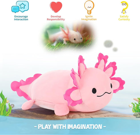 Big Axolotl Plush 24 Inch, Long Stuffed Animal with 3 Baby Axolotl Plushies, 4Pcs Pillow Gifts for Kids