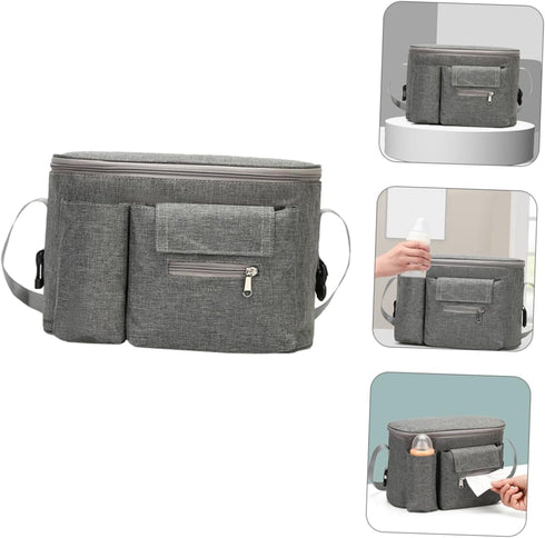 Mummy Kisangel Multi-functional Grey Stroller Diaper Bag Nappy Container Tissue Bottle Holder Portable Bag for Toys