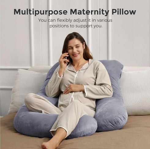 Generic 57-inch U-Shaped Pregnancy Pillow Full Body Maternity Pillow for Sleeping, Back, Hip & Belly Support Grey