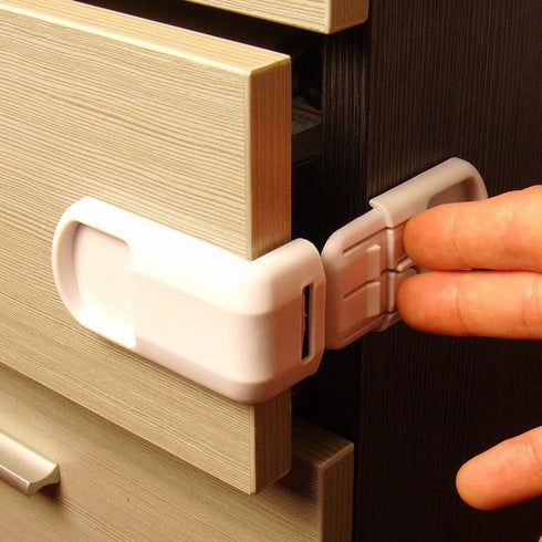 DHinkyoung 4 Pcs Safe Drawer Locks, Update Child Proof Cupboard Locks, Dual-button Baby Proofing Corner Locks
