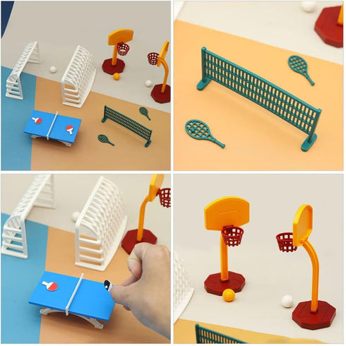 Doll House Accessories Miniature Table Tennis Set, Basketball Hoop & Fun Sports Novelty Ball Bats