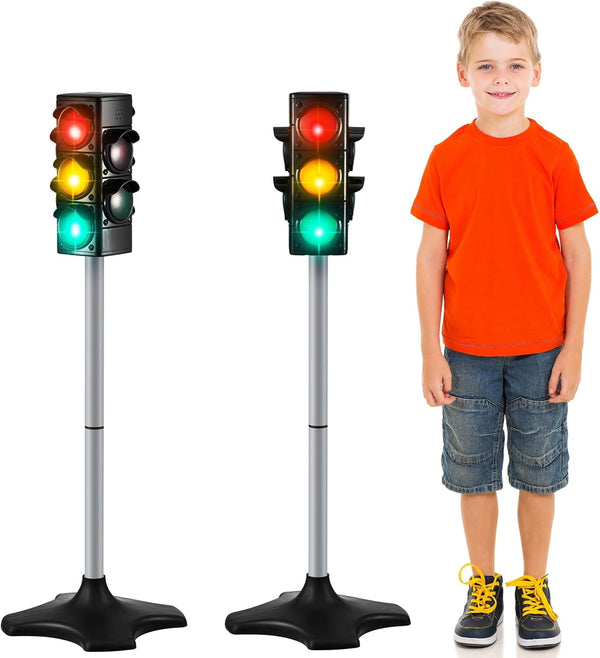 Hiboom 2 Pieces Traffic Light Toy, 2 in 1 Simulation Safety Traffic Indicator with Lights and Sounds for Educational Toy