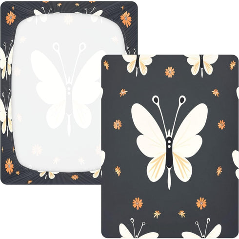 Bseiialft 52 28 White Butterflies Flowers Crib Sheets for Boys Girls Soft and Breathable Cotton Baby Sheets