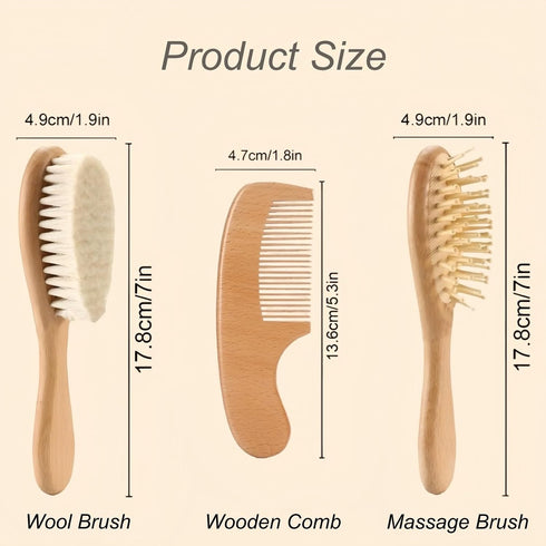 BMVDDFF Gift(3Pcs-A) Customized Wooden Hair Brush and Comb for Newborn, Personalized Baby Hairbrush with Engraved Name