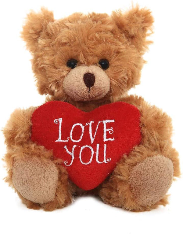 Plushland Mocha Heart Bear - 9 Inch Plush Toy for Kids & Adults, Embroidered Heart Pillow, Brown