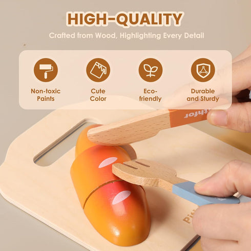 Playset, Set 3 4 5 Pithfor Picnic Wooden Play Food for Kids Kitchen, Cutting Pretend Play Kitchen Food Toy for Toddlers