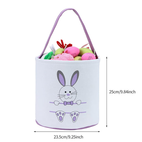 Easter Bunny Personalized Canvas Cotton Egg Bags for Kids, Rabbit Print Buckets with Fluffy Tail Gifts
