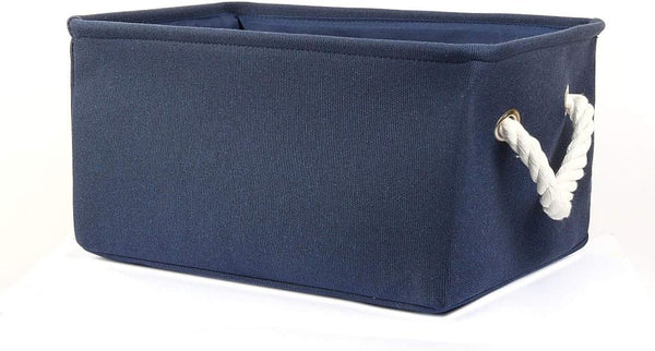 uxcell Dark Blue Medium Fabric Storage Basket with Dual Handles, Collapsible Storage Bins for Toys Laundry Clothes