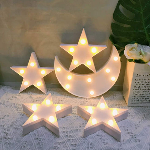 QiaoFei Cute LED Moon-Star Night Light, Decorative Marquee Sign for Kids Room, Birthday Party, Baby Shower, Living Room