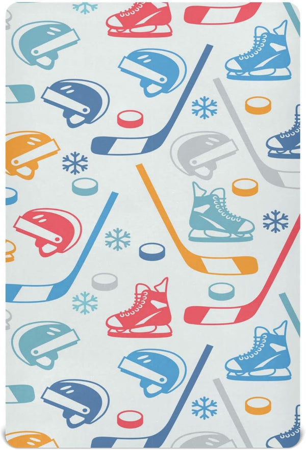Sports Hockey Fitted Crib Sheet for Boys and Girls, 52 X 28 in, Mini Crib Sheets