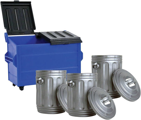 Blue Dumpster & 3 Trash Cans for Wrestling Action Figures