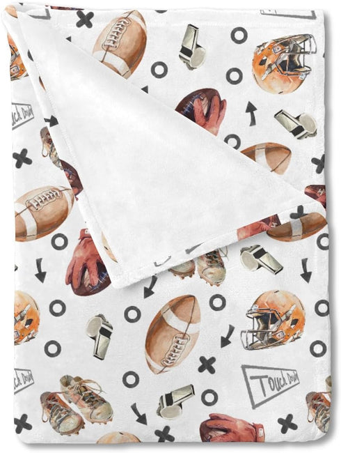 Watercolor American Football Baby Blanket, Soft Flannel Swaddle for Boy Girl, Sports Lovers Gift, 30x40 Crib Playmat