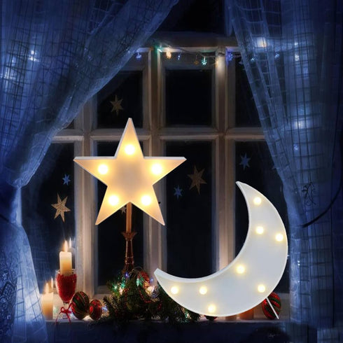 QiaoFei Cute LED Moon-Star Night Light, Decorative Marquee Sign for Kids Room, Birthday Party, Baby Shower, Living Room