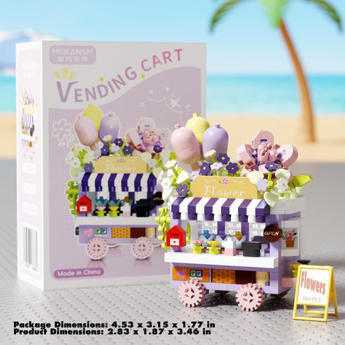 Sacblirr Set Romantic Flowers Food Stand Selling Cart Building Toy Block City Street View Collection Home House