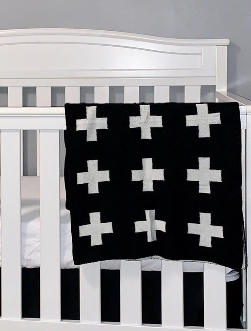 3040 Inch mimixong Baby Blankets Knitted Toddler Blankets Black and White with Cross Swiss Pattern for Boy and Girl