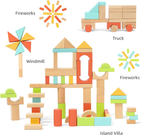 MEEYOO 100pcs 1-3, 1-3, Wooden Blocks for Toddlers Building Blocks for Toddlers Wooden Block for Baby Shower