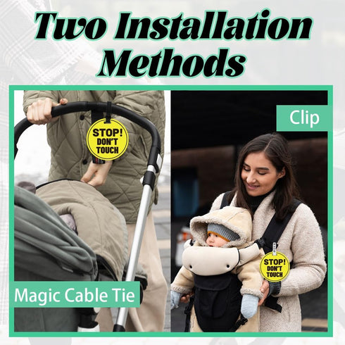 2 Pack PLIGREAT Yellow Stop Don't Touch Baby Car Seat Sign for Newborn Babys Girl Boy No Touching Kissing Baby Reminder