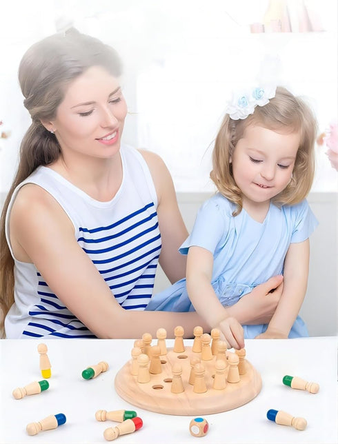 Wooden Memory Chess Board Game - Color Memory Matching Brain Teasers for Kids Age 3-12, Educational Toys