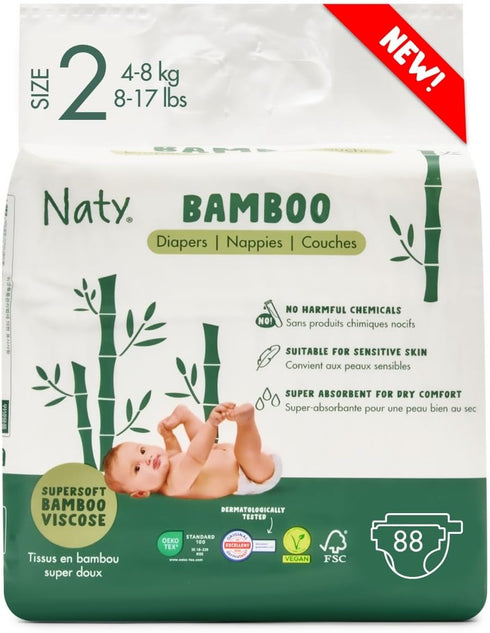 Naty Bamboo Viscose Baby Diapers Silky Soft, Plant Based, Dermatologically Tested for