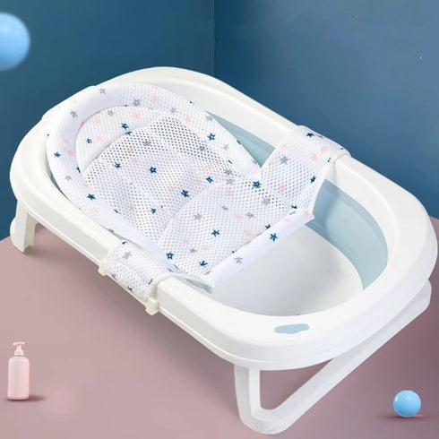 0-18 Months Newborn Bathtub Mat, Adjustable Shower Mesh Seat Support Net for Baby Bath Pillow