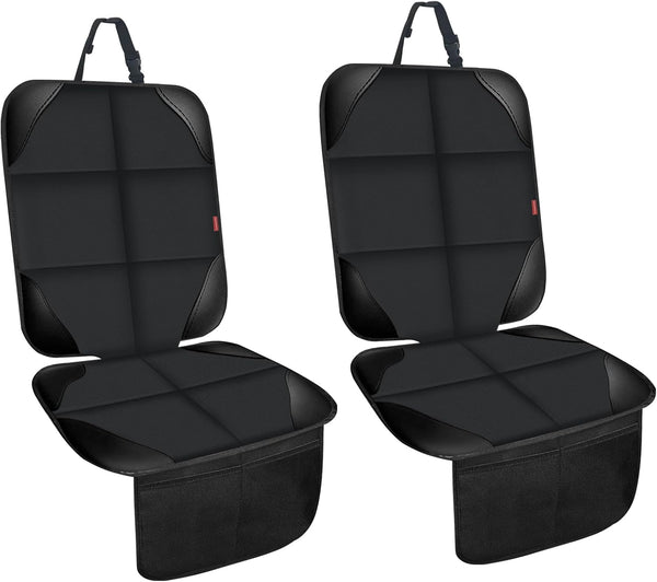 Car Seat Protectors for Child Car Seats, 2 Pack Leather Protectors with Non-Slip Bottom & Large Mesh Pockets