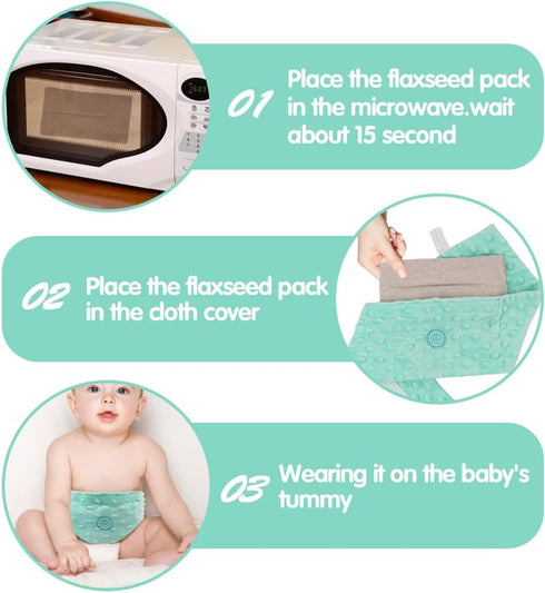Tummy Upset 0-3 Colic and Gas Relief for Newborns and Infants, Flaxseed Heated Wrap, Baby Swaddling Belt with Soothing